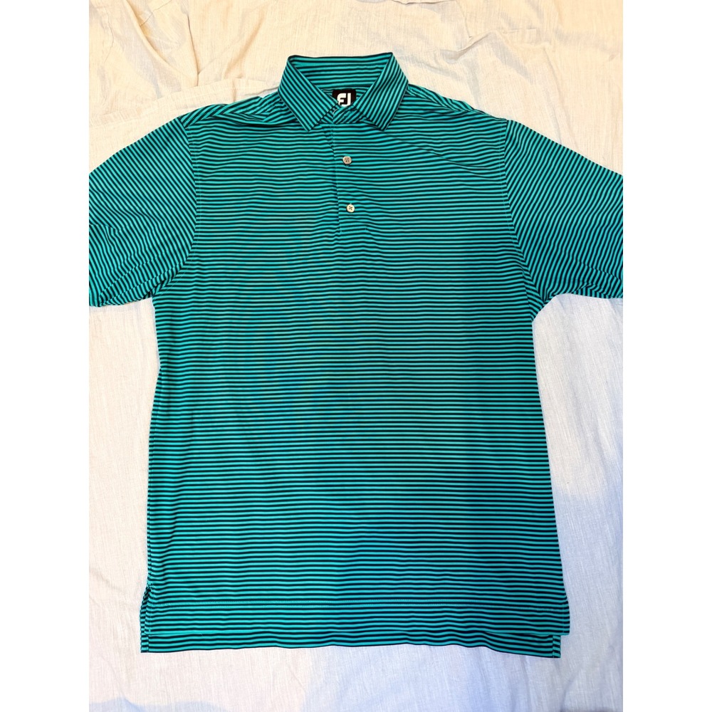 FootJoy Mens Performance Golf Polo Shirt Teal Blue Striped Large 22753-0118